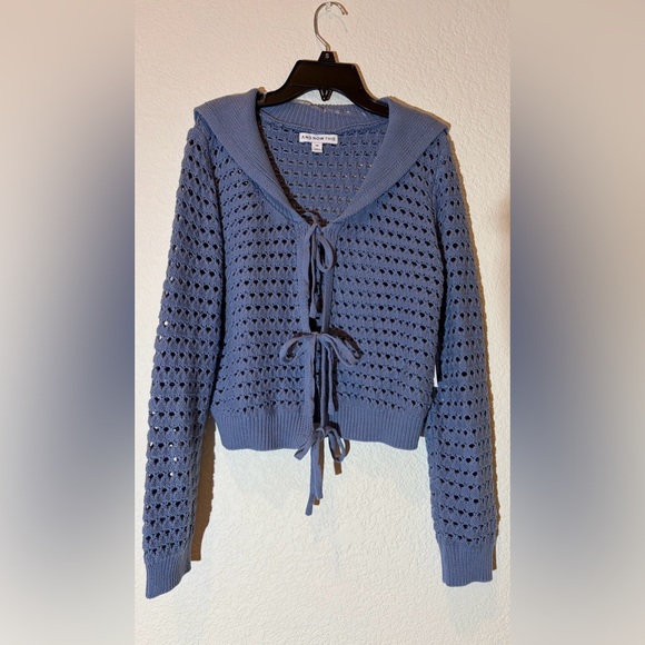 a new day Sweaters - Blue Open Knit Tie Front Cardigan | Cropped Sweater | NWT | PM Petite